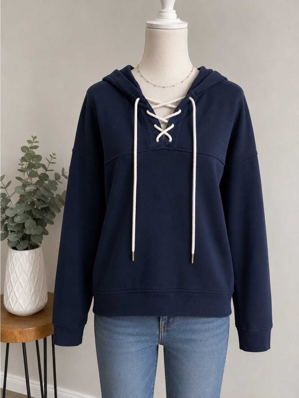 The Great. Navy Lace-Up Women's Sweatshirt